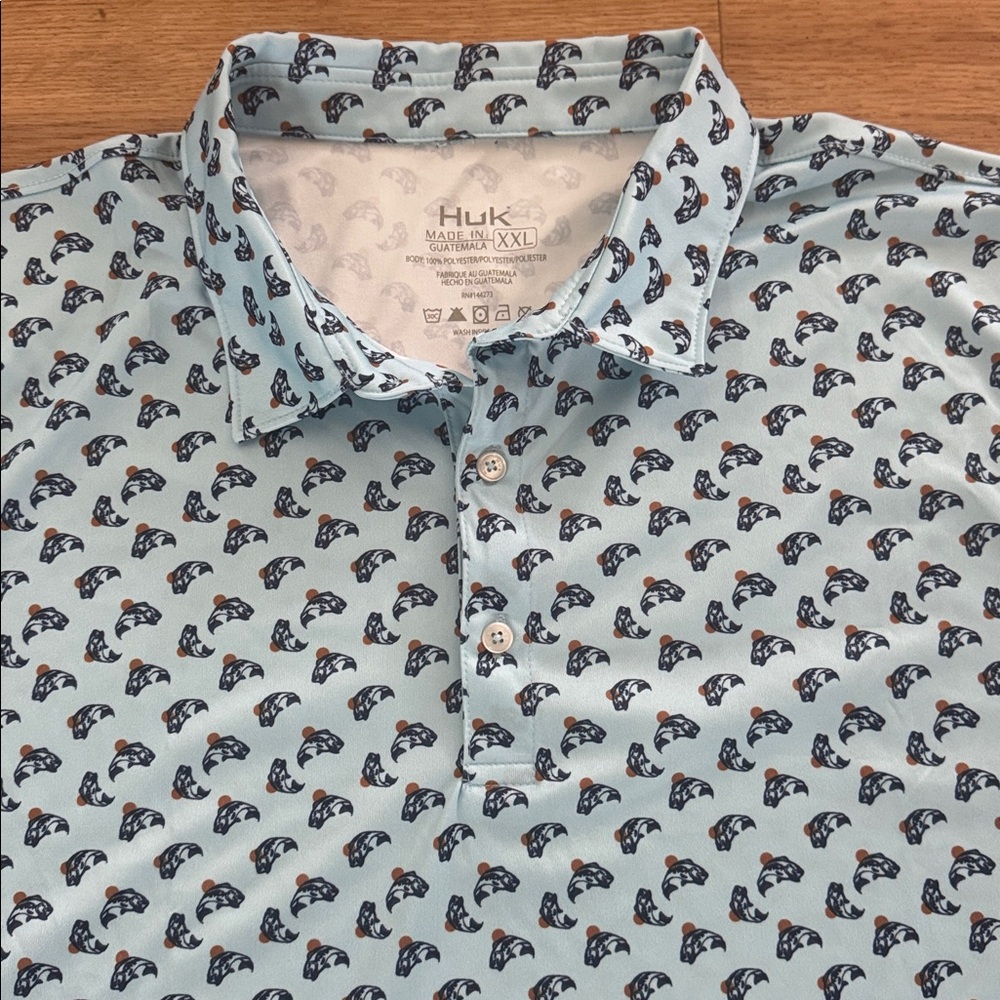 Huk Mens Performance Fish Print Polo Shirt Size XXL Fishing Outdoor Big/Tall New